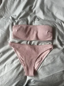 H&M Pink Ribbed Bandeau Bikini Size 6 - Picture 1 of 2