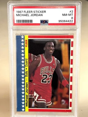 Pegatina Fleer 1987 #2 Michael Jordan Bulls Hof PSA 8 Foto 1 de 2