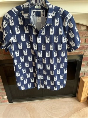 Men’s Kenzo Short-Sleeve Slim Graphic Button-Front Shirt in Blue Sz XL - Image 1 of 4