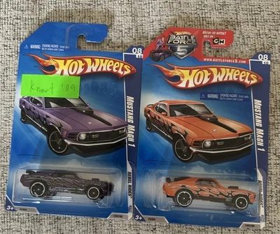 2009 Hot Wheels MUSTANG MACH 1 Purple Kmart Exclusive Rebel Rides & Orange Car - Image 1 of 3