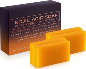 4 Pack Kojic Acid Dark Spot Remover Soap Bars with Vitamin C, Retinol, Collagen - Picture 1 of 5