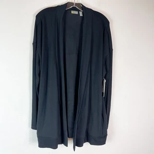Zella NWT Women's Long Ribbed Sleeves Open Front Cardigan Jacket Black Size L - Picture 1 of 4