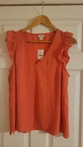 Women's J. Crew Sleeveless Top Ruffles Shirt Blouse Size 12 Boho Coral NEW! - Picture 1 of 1