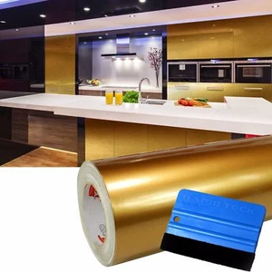 (6€/m²) 10m Hochglanz GOLD Möbelfolie + Rakel Klebefolie 63cm Breite Folie - Bild 1 von 1