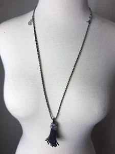 Banana Republic Tassel Necklace Brown Leather Silvertone Accent 28” - Picture 1 of 6