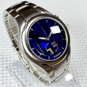 Fossil Big Tic Matrix Digital Analog Wristwatch 40mm Blue Dial Rare Unique - Picture 1 of 12
