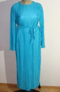 Süßes Satin Glanz Kleid in Türkis mit tollen Plissee Falten Größe 42 - 44 / XL - Bild 1 von 10