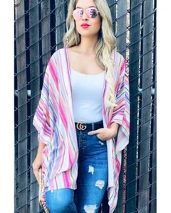 Rainbow Multi Printed Kimono Cardigan - Picture 1 of 11