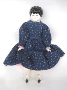Muñeca Cabeza China Antigua 18 pulgadas Ceja Baja Pelo Negro Ojos Azules Cuerpo Reemplazado - Imagen 1 de 16