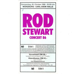 ROD STEWART Concert Ticket Stub WURZBURG GERMANY 10/30/86 TONIGHTS THE NIGHT - Picture 1 of 2