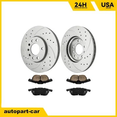 Front Drilled Brake Rotors Ceramic Brake Pads Kit For 2003-2010 Saab 9-3 - Изображение 1 из 4