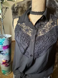 LAPIS Anthropologie Lace, Black, Bohemian, Y2K Sleeveless Top Size Small, NEW - Picture 1 of 24