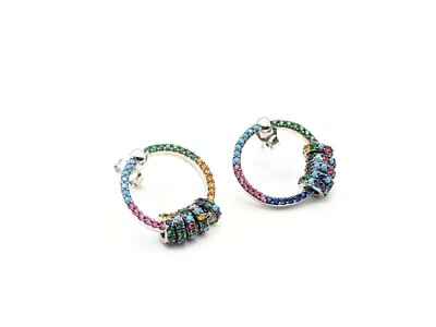 Chic Handmade 925 Sterling Silver Multi Color Zircon Women's Dangle Earrings US  - Image 1 of 4