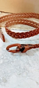 WOVEN BROWN BELT 38" LONG 1" WIDE FAUX LEATHER - Picture 1 of 2