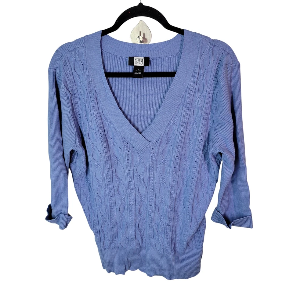 Sudadera Studio 1940 para mujer talla XL azul lisa manga 3/4 acanalada tejida Foto 1 de 4