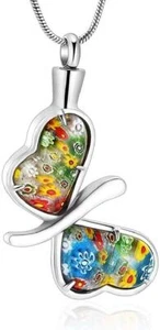 Butterfly Cremation Necklace for Ashes Heart Memorial Keepsake Pendant Jewelry - Picture 1 of 7