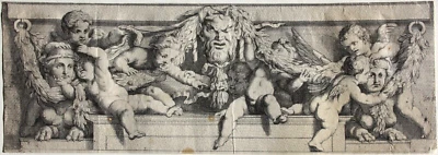 Ornamentfries mit Putti, Sphingen & Satyr-Maskaron, Kupferstich nach L. Testelin - Bild 1 von 4