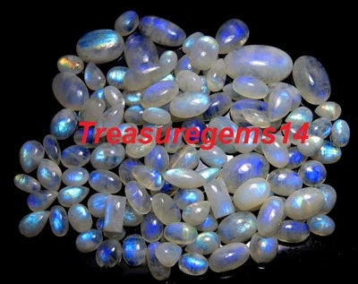 Rainbow Moonstone" 250crt Wholesale Lot Natural Blue Power Mix Cabochon Gemstone - Image 1 of 4
