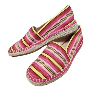 Women’s Espadrille Flats Size 8.5 Pink Red Striped Canvas Retro Summer Shoes - Picture 1 of 12