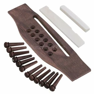 12-string Acoustic Guitar Saddle Nut + Rosewood Bridge/Bridge Pins Set - Picture 1 of 2