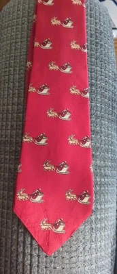 John Henry by Dillard's 男式圣诞丝绸领带雪橇圣诞老人驯鹿 — 第 1/4 张图片