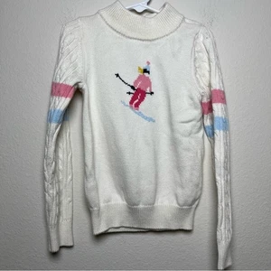 Janie & Jack Girls Apres Ski Sweater 6 Ivory Pink Winter Cable Knit Cozy Mock - Picture 1 of 11