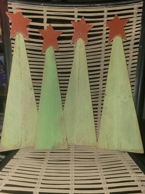 Juego de 4 Decoración Árbol de Navidad Estilo Primitivo Artesanal Madera Foto 1 de 4