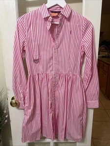 Ralph Lauren Polo Girls Size 16 Shirt Dress Striped Pink white Belted - Picture 1 of 3