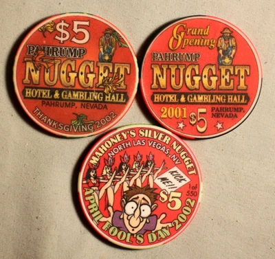 Lote de 3 fichas de casino Pahrump Las Vegas pepita mahoneys pepita de plata April Fool Foto 1 de 4