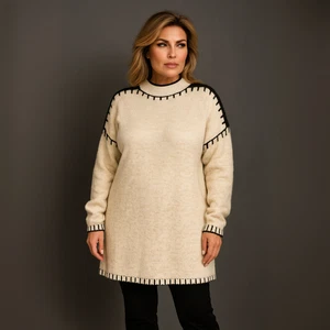 ROCKTHOSECURVES WOMENS TURTLE NECK JUMPER WITH BLANKET STITCH - Picture 1 of 8