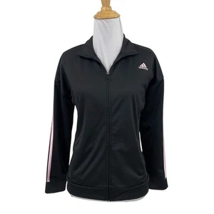Adidas Jacket Girl Large Black Multi Tricot 3 Stripes Track Full Zip Semi Fitted - Picture 1 of 12