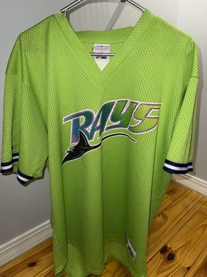 Vintage 90s Tampa Bay Rays Majestic Lime Green Neon Pullover Jersey XL MLB   - Image 1 of 4