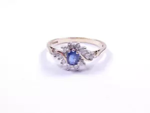 Sapphire and diamond cluster ring 9 carat yellow gold Size S - Picture 1 of 5