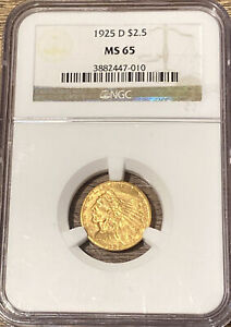 1925 D $2.5 GOLD INDIAN HEAD NGC MS65