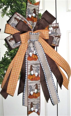 10 " FARMHOUSE GNOMES BOW for DOOR WREATH SWAG GARLAND MAIL FENCE POST # 52 rb - Image 1 of 4