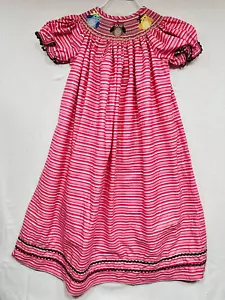 Classic Whimsy Owls SS Pinks & White Striped Smocked Bishop Dress, 6 Girls - Picture 1 of 3