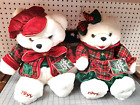 1999 Snowflake Teddy Bear Couple Matching Plaid & Velvet Trim Clothing Hats