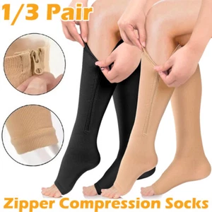 Zip Up Compression Socks Orthotics Open Toe Support Stocking Black Sox Size S/XL - Picture 1 of 20