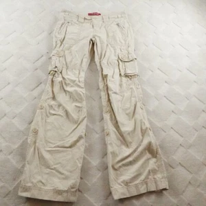 Vintage Aeropostale Cargo Flare Leg Pants Juniors 1-2 Beige Y2K Baggy Utility - Picture 1 of 14