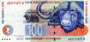 South Africa 100 Rand ND(1999) VF+ Banknote P-126b Prefix AG Mboweni Sig. - Picture 1 of 2