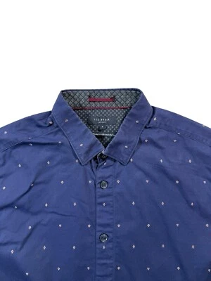 Ted Baker Men’s Navy Blue Card Suits Pattern Long Sleeve Shirt - Size 5 XL - Image 1 of 4