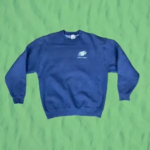 Vintage fruit of the loom graphic print jumper / sweatshirt navy blue large - Picture 1 of 9