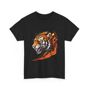 Fiery Tiger Graphic Tee, Unisex Cotton T-Shirt, Animal Lover Gift, Edgy Fashion - Picture 1 of 5