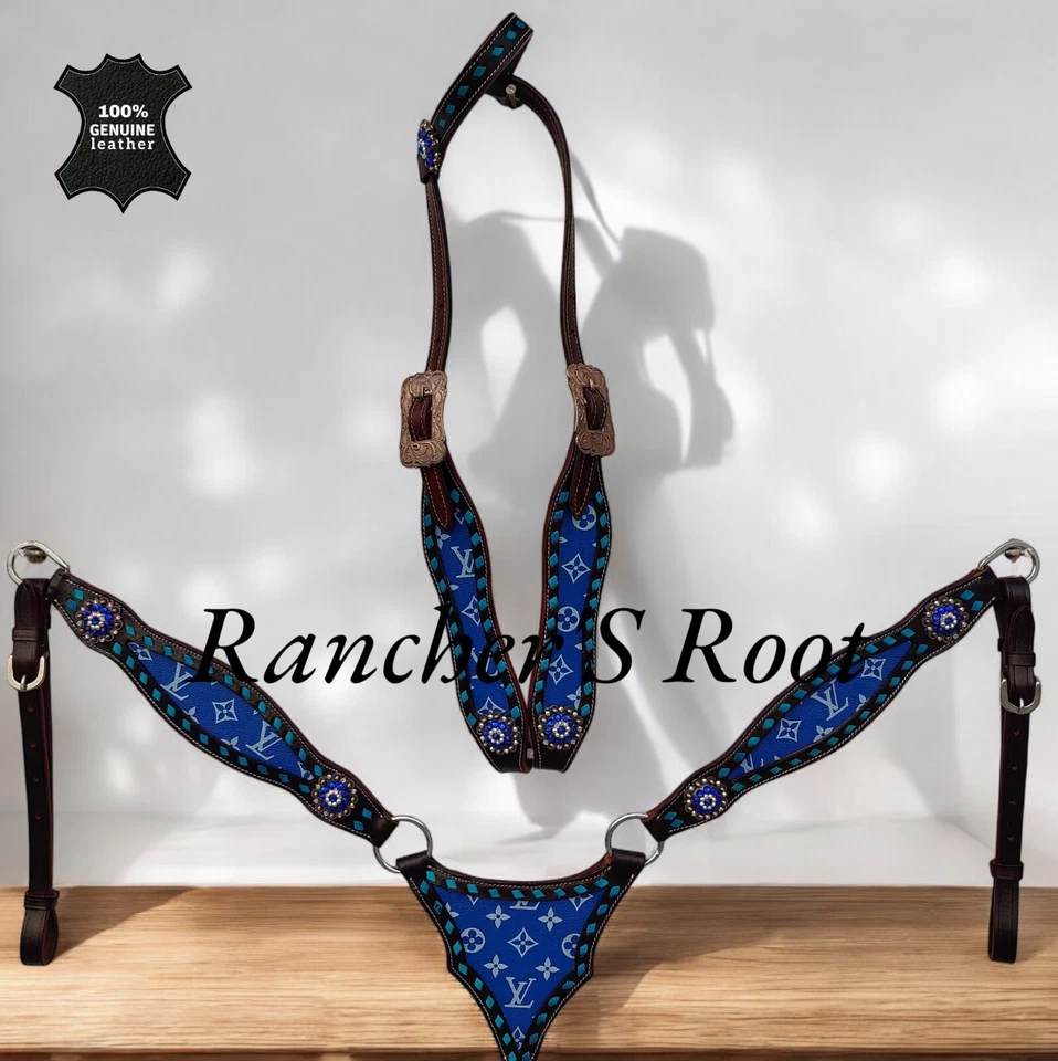 Western Leather Tack Set For Horse |  Blue Gladiator Tack Set - Image 1 of 1
