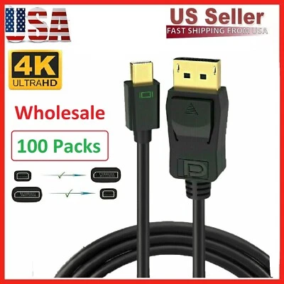 (100 x Pack) Mini DisplayPort to DisplayPort Cable DP to DP HD Video 4K 60Hz 6FT - Image 1 of 4