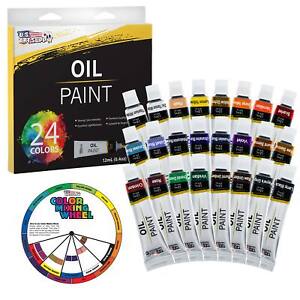 Professional 24 Color Art Oil Paint Set, Lg 12ml Tubes, Artist Student Paintings