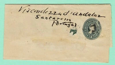 US W301 1c Wrapper Entire 1891 Use Via Lisboa to Santarem PORTUGAL - Image 1 of 2