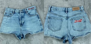 Pantalones cortos de mezclilla PACSUN BUDWEISER vintage de tiro alto para mujer talla 28 pantalones cortos con botones - Imagen 1 de 13