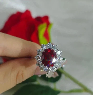 3.34 Ct Oval Cut Certified Natural Ruby Diamond Wedding Ring Real 18K White Gold - Image 1 of 4