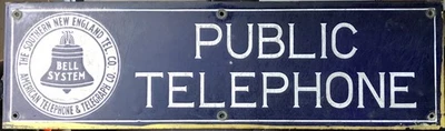 AT&T VTG BELL SYSTEM SOUTHERN NEW ENGLAND TEL CO PUBLIC TELEPHONE PORCELAIN SIGN - Image 1 of 4
